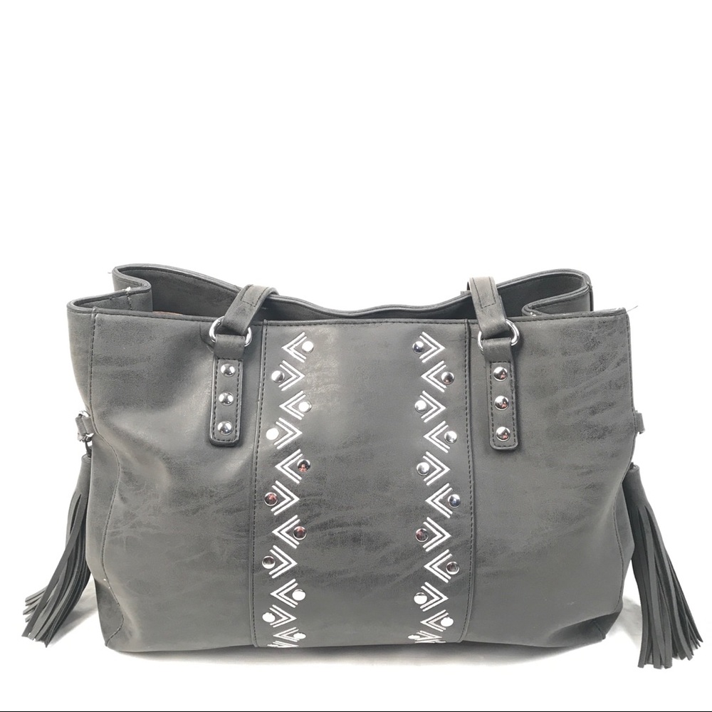 Nicole Miller Grey Leather Tassel Bag/Purse